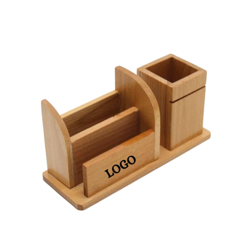 Wooden Pen Holder with Card Holder